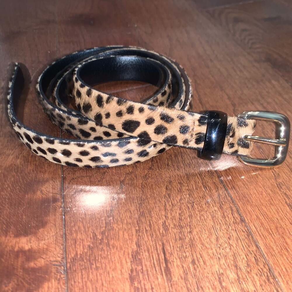 J.Crew Italian Leopard Print Belt Genuine Leather Made USA Y2K Chic M - Picture 2 of 4